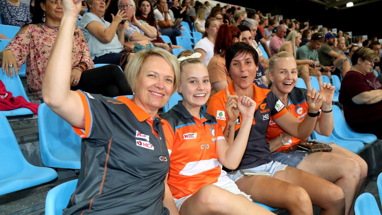 Super Netball game between Fever and Giants at Cairns pop up stadium. Amanda Hume, Meg Hurney, Hayley Bowie and Kerry Black. PICTURE: STEWART McLEAN