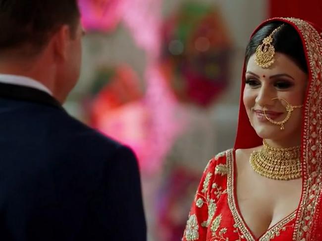 Sandy Jawanda and Dan Hunjas getting married at a ceremony in Sydney.