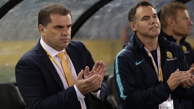 Australian coach Ange Postecoglou before kick-off on Tuesday night. Picture: AAP
