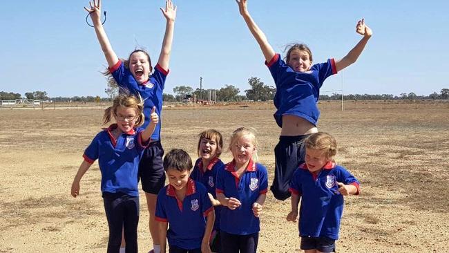 JUMP FOR JOY: School students from Hebel will reap the benefit of kind aid from Brisbane schools. Picture: Hebel State School