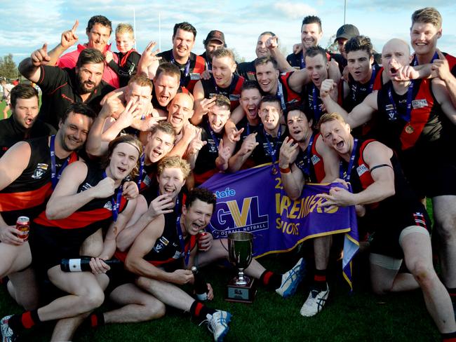 Bombs away: After winning 62 games in a row only to lose the grand final last year, Kyabram won the 2019 Goulburn Valley League premiership on Sunday, completing a perfect season. Picture: Bailey Opie