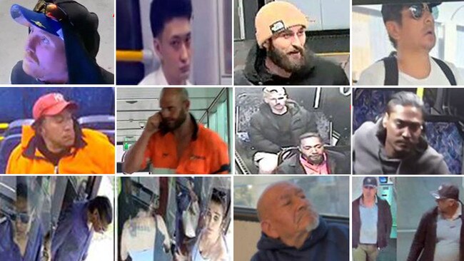 People police want to speak to in regard to 12 offences on Sydney trains. Top row, from left: Person A, Person C, Person E and Person F. Second row, from left, Person H, Person I, Persons J and Person K. Botom row from left: Person L1, Person L2, Person M and Person N. Pictures: Supplied