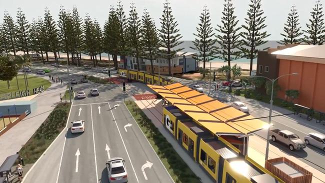 Gold Coast Light Rail Stage 3A artist impressions and stations between Broadbeach and Burleigh Heads