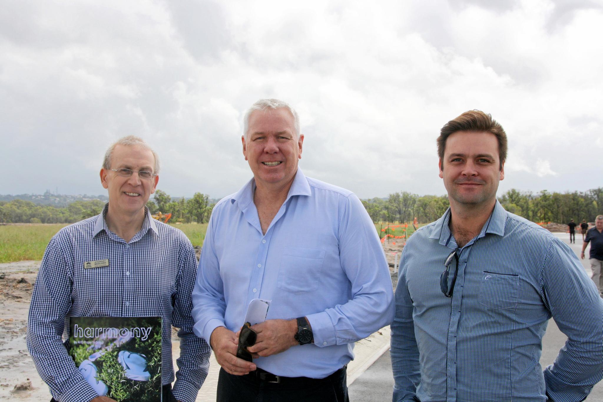 Builders get their first look at their blocks of land in the new Harmony Display World at Palmview. Picture: Erle Levey