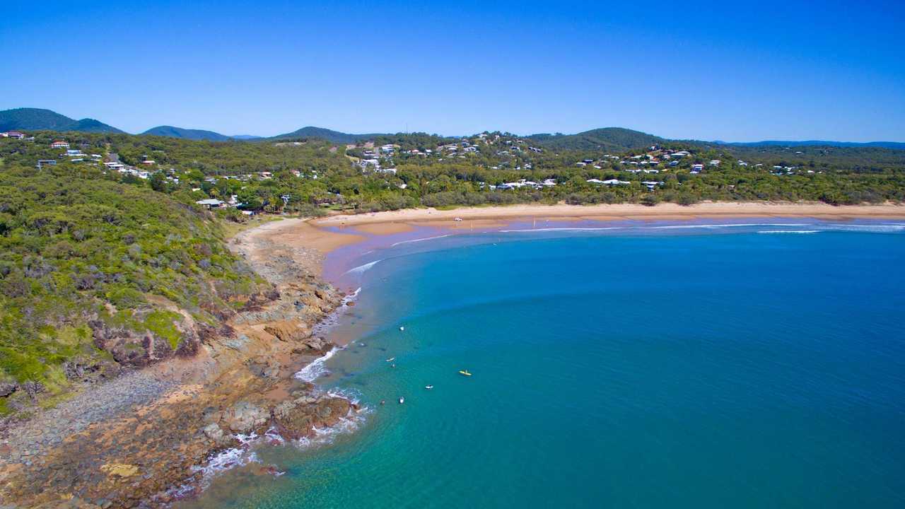 An aerial shot of Agnes Water main beach. According to new information, people renting in the region are more vulnerable than those in Gladstone suburbs. Picture: Contributed