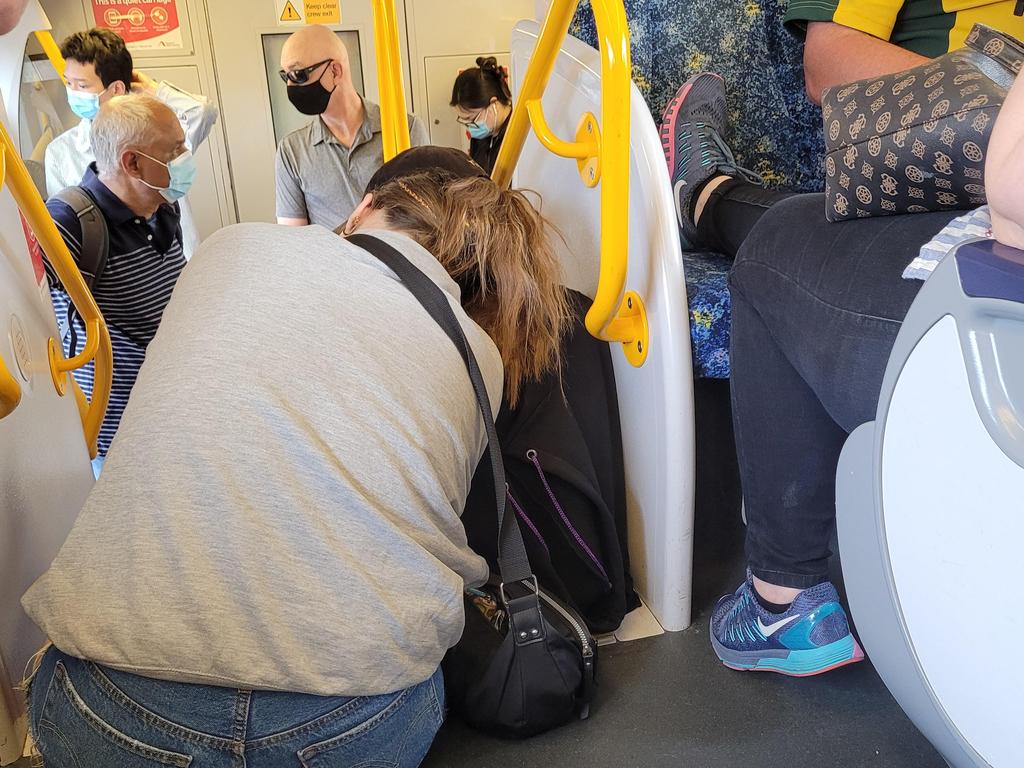 This image has sparked a heated discussion online about train etiquette. Picture: Reddit/ u/imapassenger1
