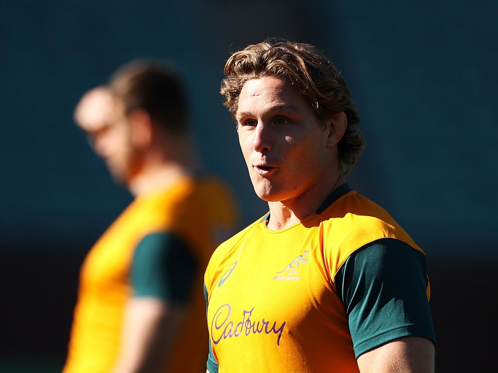 SYDNEY, AUSTRALIA - JULY 15: Michael Hooper watches on during the Australia Wallabies Captain's Run at Sydney Cricket Ground on July 15, 2022 in Sydney, Australia. (Photo by Mark Kolbe/Getty Images)