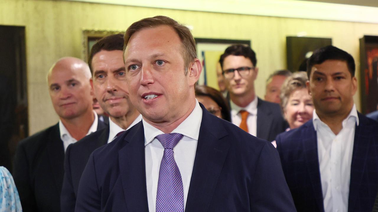 Premier Steven Miles speaks to the media after Labor Party colleagues gave him unanimous support. Picture: NCA NewsWire/Tertius Pickard