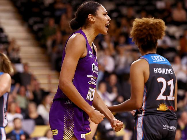 Olivia Nelson-Ododa flexes after a key fourth-quarter bucket. Picture: Getty Images