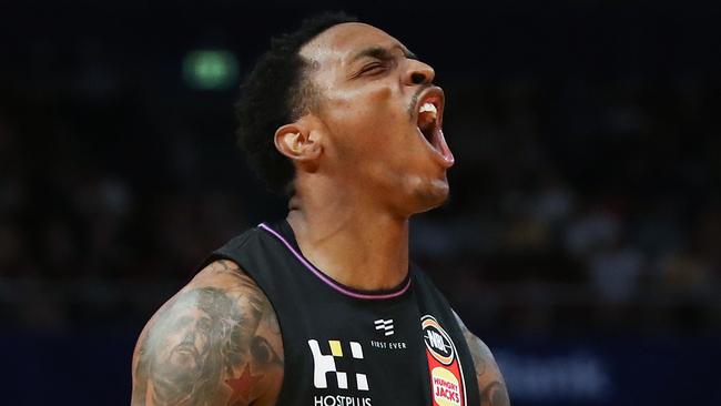 Deshon Taylor reacts during the Kings’ victory over Melbourne. Picture: AAP