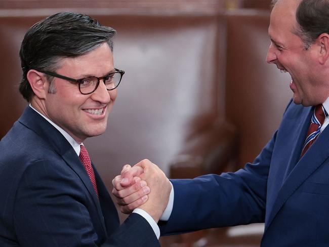 Mike Johnson with Andy Barr as the House of Representatives holds an election for a new Speaker of the House. Picture: AFP