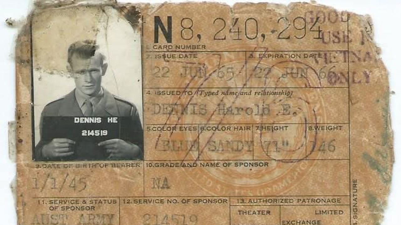 Harry Dennis' identification during the Vietnam War. Picture: Supplied