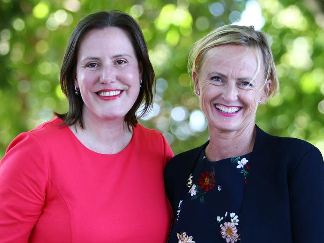 Outgoing senior Liberal Kelly O’Dwyer with the new Liberal candidate for the seat of Higgins, Katie Allen. Picture: Aaron Francis