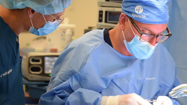 Epworth Freemasons urologist Professor Nathan Larwentschuk performing an implant of a male contraceptive.