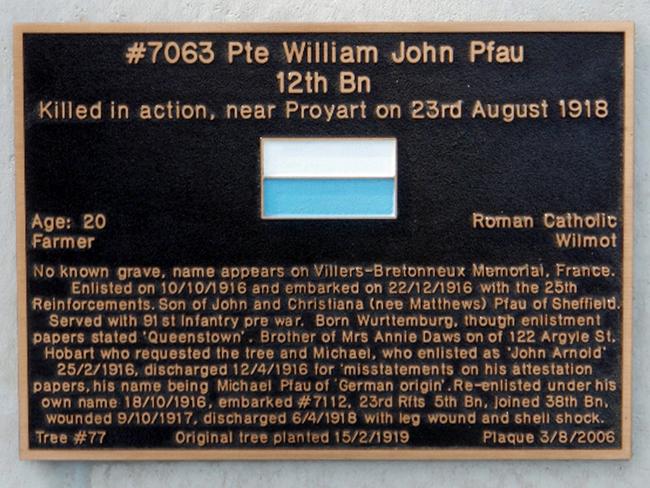 William Pfau’s plaque on the Soldiers’ Memorial Avenue.