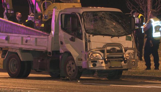 The truck with excavator was being driven by a 35-year-old man. Picture: TNV. Picture: TNV