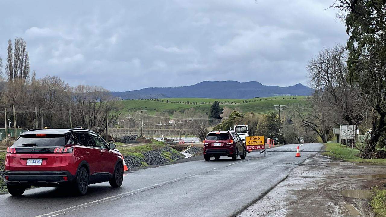 Police closed Gordon River Road at Bushy Park between Derwent River bridge and Glenora Road. Picture: Genevieve Holding