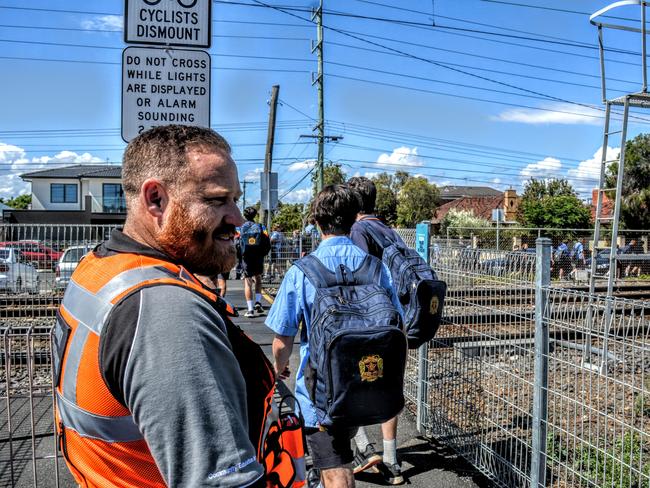 Metro Trains officer Luke Martin patrols Parkdale station as part of Operation Jet.