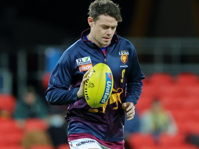 GOLD COAST, AUSTRALIA - JULY 16: Lachie Neale warms up before the 2021 AFL Round 18 match between the Richmond Tigers and the Brisbane Lions at Metricon Stadium on July 16, 2021 in the Gold Coast, Australia. (Photo by Russell Freeman/AFL Photos via Getty Images)