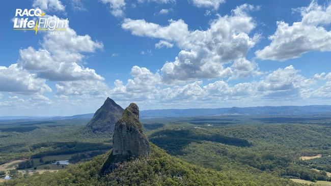 Mt Beerwah photo from the air, via RACQ Lifeflight rescue helicopter.