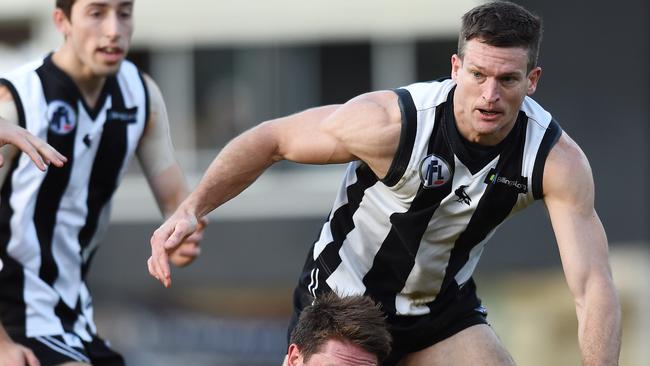 Daniel Keenan playing his 300th game for Montmorency against Hurstbridge. Picture: Steve Tanner