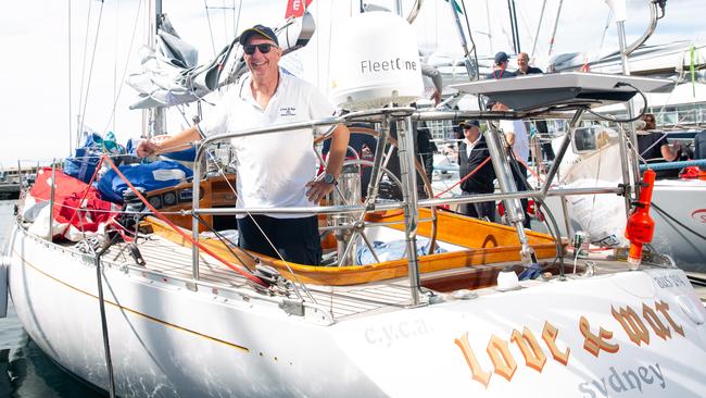 Love and War skipper Stephen McCullum in constitution dock just after completing the 2024 Sydney to Hobart. Picture: Linda Higginson