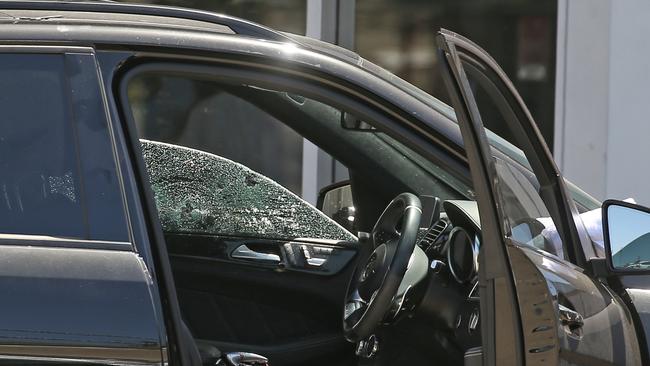 The car Hawi was using was riddled with bullets during the attack. Picture: Toby Zerna