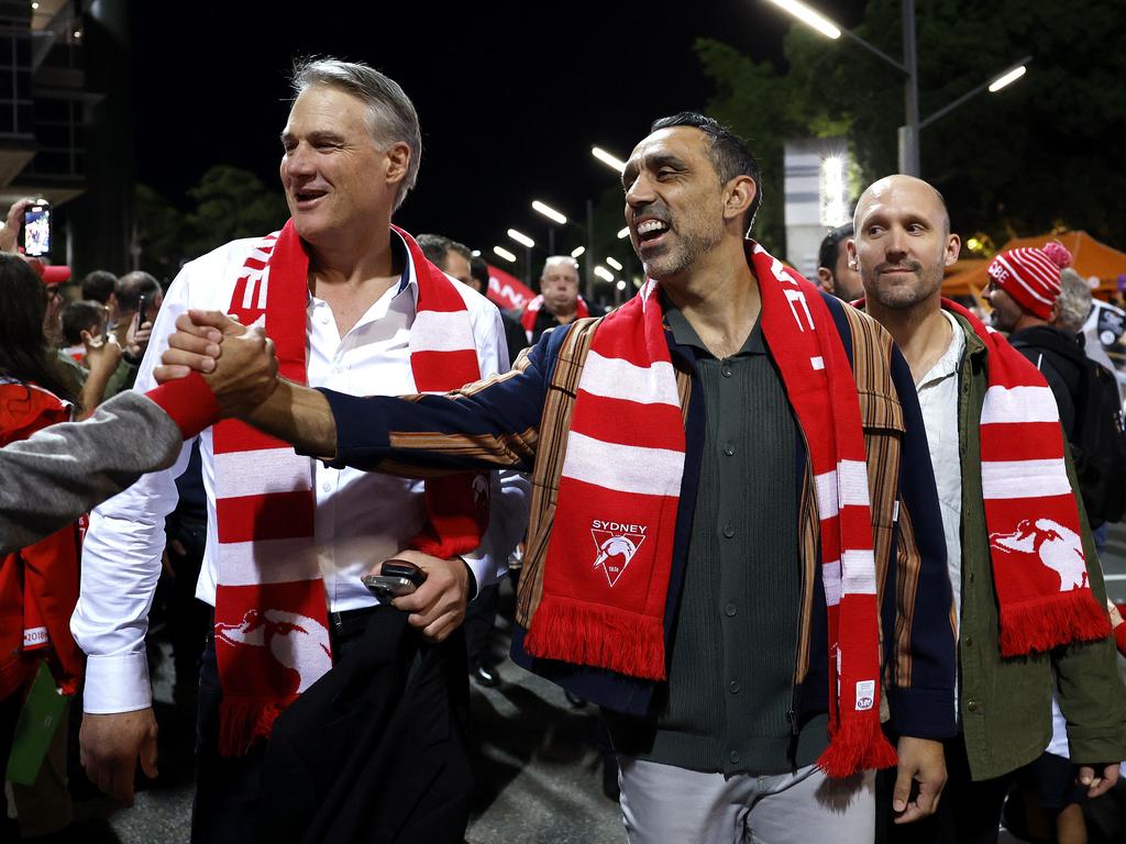 Jason Ball, Goodes and Luke Ablett during the march to the ground. Picture: Phil Hillyard