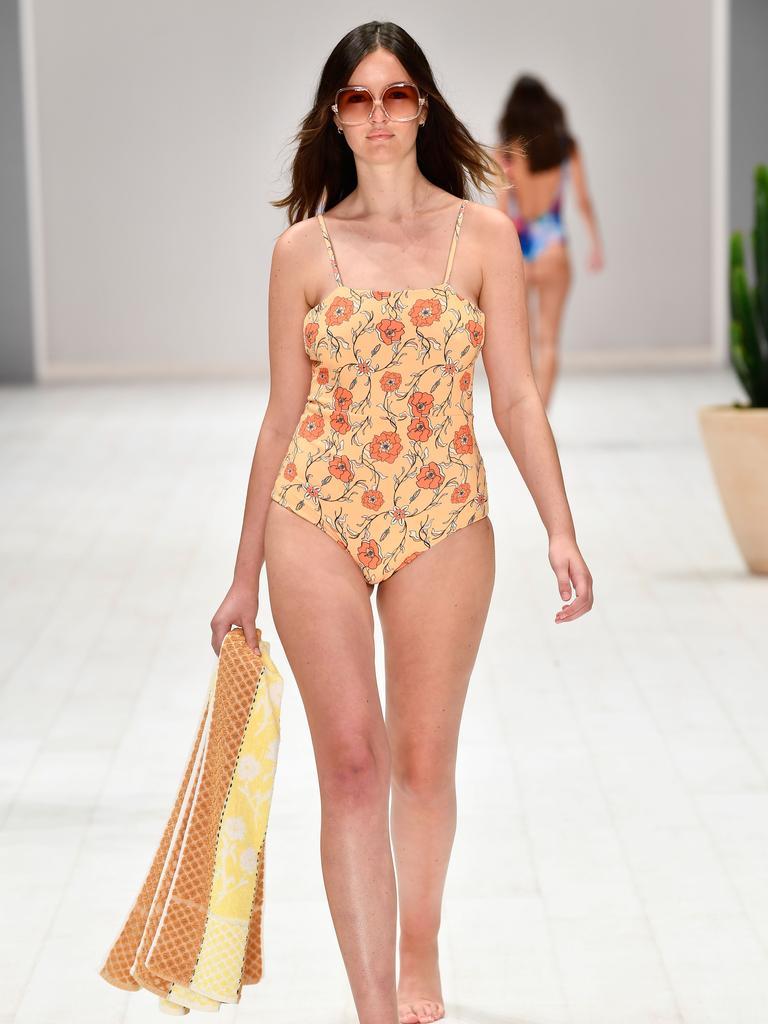 A model walks the runway in a design by Camp Cove Swim during the Swim show at Mercedes-Benz Fashion Week Resort 19 Collections at Carriageworks on May 14, 2018 in Sydney, Australia. (Photo by Stefan Gosatti/Getty Images)