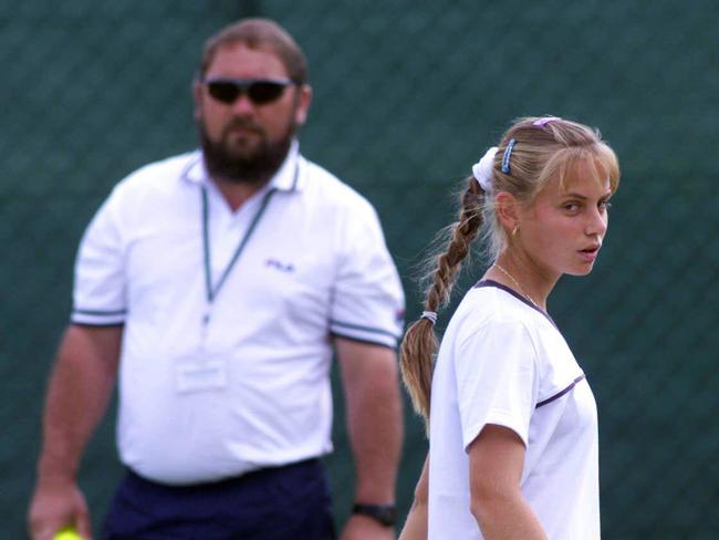 Australian tennis player Jelena Dokic with father Damir during practice at Wimbledon in 1999.