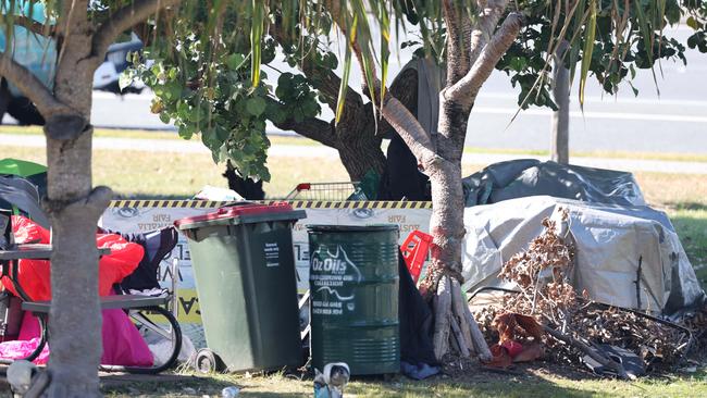 The City is being warned that a growing homeless camp in Carey Park poses a safety risk with a children's playground nearby at Broadwater Parklands. Picture Glenn Hampson