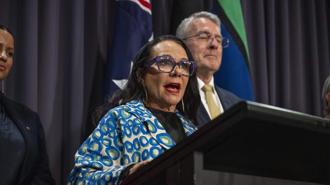 Linda Burney and the Referendum Working Group members hold a press conference after the Constitution Alteration (Aboriginal and Torres Strait Islander Voice) passed in the Senate at Parliament House. Picture: NCA NewsWire / Martin Ollman