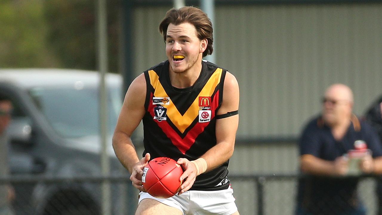 Ballarat: Logan Blundell looks to put Bacchus Marsh into attack. Picture: Hamish Blair