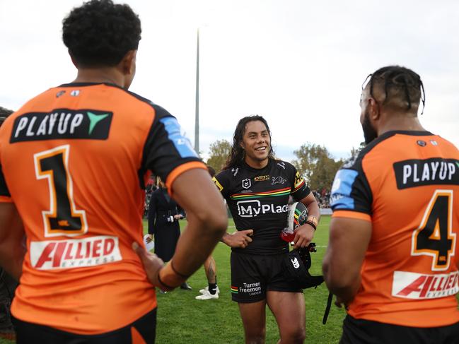 Jarome Luai (centre) will leave the Panthers to join the Wests Tigers at the end of the season. Picture: Getty Images