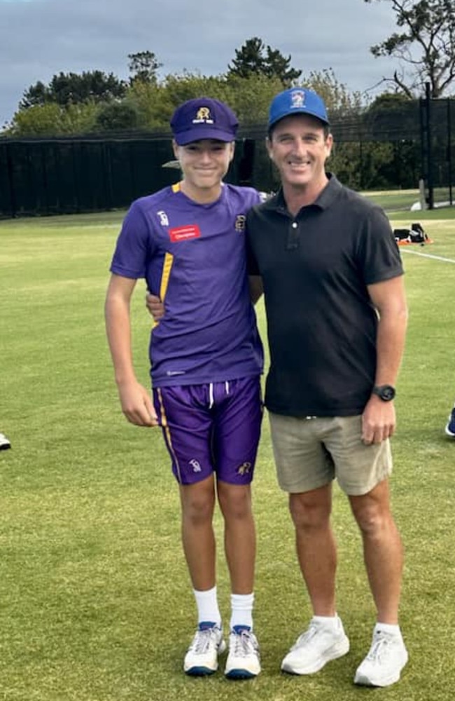 Sam Field was presented with his cap by Shane Beggs on Monday. Picture: Supplied