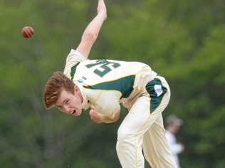 Bowler Mitch Harsant throws himself into his work during the recent Northsiders v Brothers 1st division match at Ivor Marsden Sporting Complex. Picture: Rob Williams