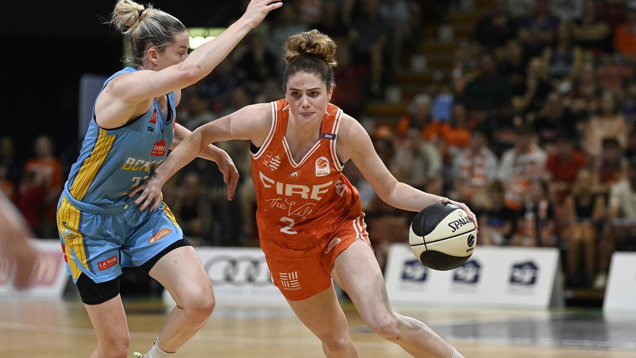 Saffron Shiels of the Fire in actionduring game two of the WNBL Grand Final series between Townsville Fire and Bendigo Spirit at Townsville Entertainment Centre, on March 09, 2025, in Townsville, Australia. (Photo by Ian Hitchcock/Getty Images)