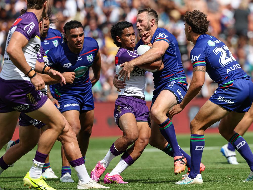 Sua Fa’alogo was comfortably handled by the Warriors. Picture: NRL