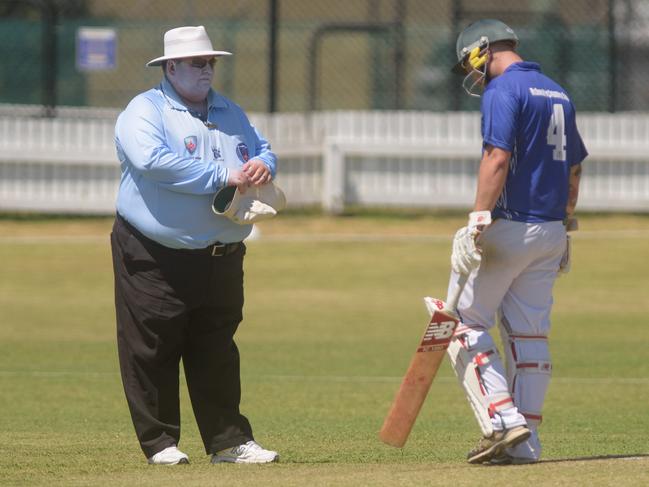 Darren Goodger umpires in the Country Cup Final at Ellem Oval in 2016, making a rare return to official duties in his home town.