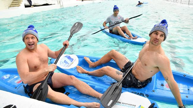 Former Bachelor Matty J celebrates winning the Sydney challenge. Picture: NCA NewsWire/Joel Carrett