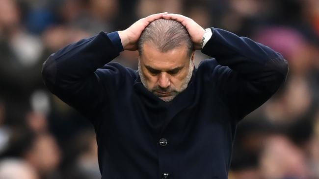 LONDON, ENGLAND - NOVEMBER 26: Ange Postecoglou, Manager of Tottenham Hotspur reacts during the Premier League match between Tottenham Hotspur and Aston Villa at Tottenham Hotspur Stadium on November 26, 2023 in London, England. (Photo by Justin Setterfield/Getty Images)