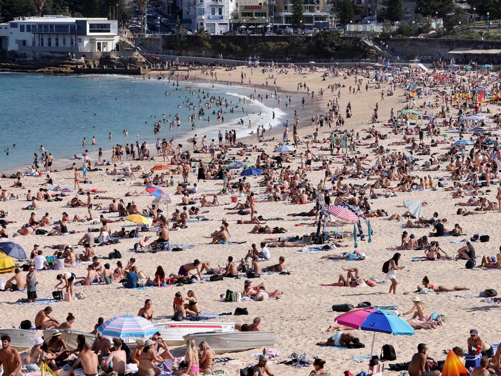 Large crowds at Sydney’s Coogee Beach. Picture: Damian Shaw