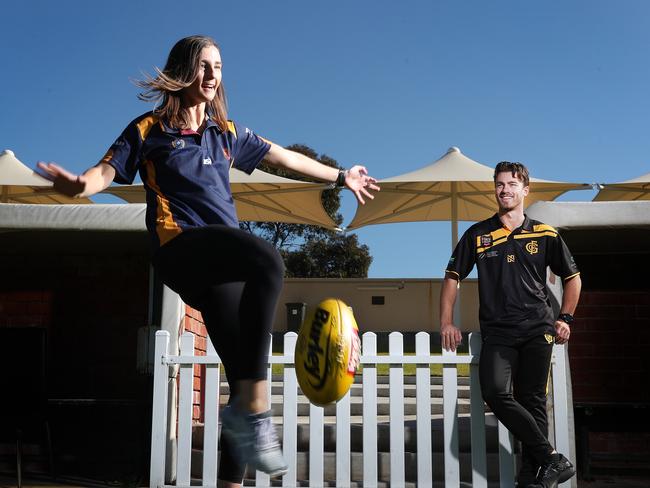 FOOTBALL - Thursday, 16th July, 2020 Shae Partington, sister of Glenelg Magarey Medallist Luke Partiington, was inspired by her brother to start playing footy for SMOSH West lakes. Picture: Sarah Reed