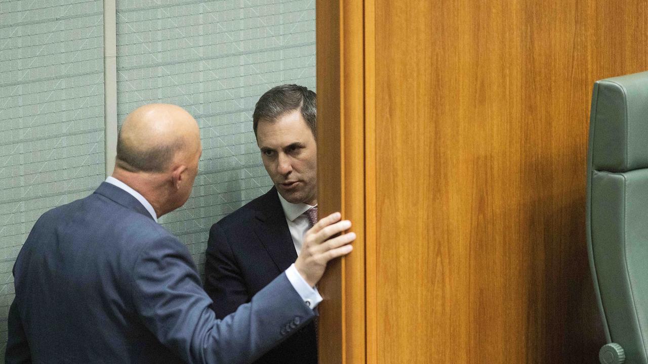 Peter Dutton, Home Affairs Minister with the Shadow Treasurer Jim Chalmers at Parliament House in Canberra. Picture: NCA NewsWire / Gary Ramage