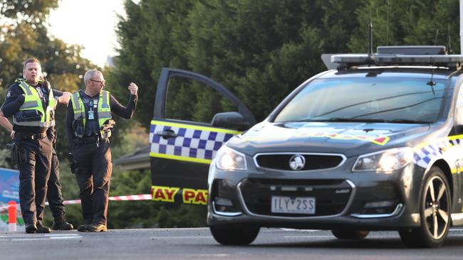 Police at the scene of the crash this morning. Picture: David Crosling