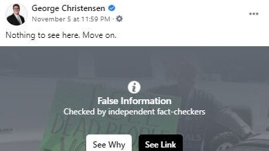 A number of George Christensen’s posts were slapped with warnings by Facebook.