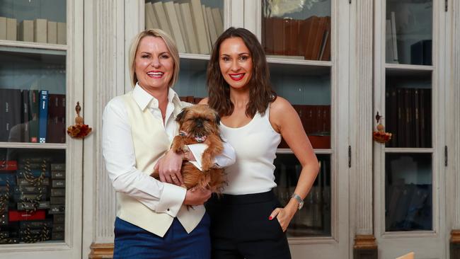 Honey Birdette founder Eloise Monaghan with her wife Natalie and dog Dudley. Picture: Justin Lloyd