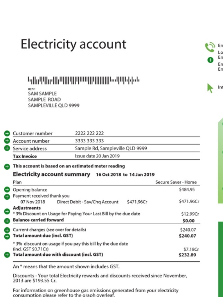 An example of an EnergyAustralia electricity bill. Picture: energyaustralia.com.au