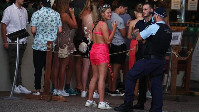 Schoolies hit the town in Byron Bay on Saturday night. Picture: Jason O'Brien
