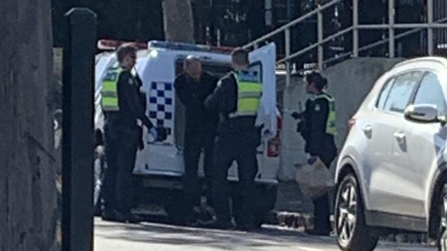 The accused was arrested near Moonee Ponds station after the stabbing attack. Picture: Supplied